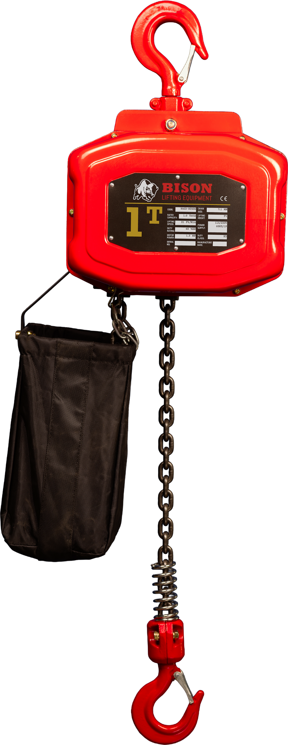 Face view of 1 ton ss 1Ph hoist