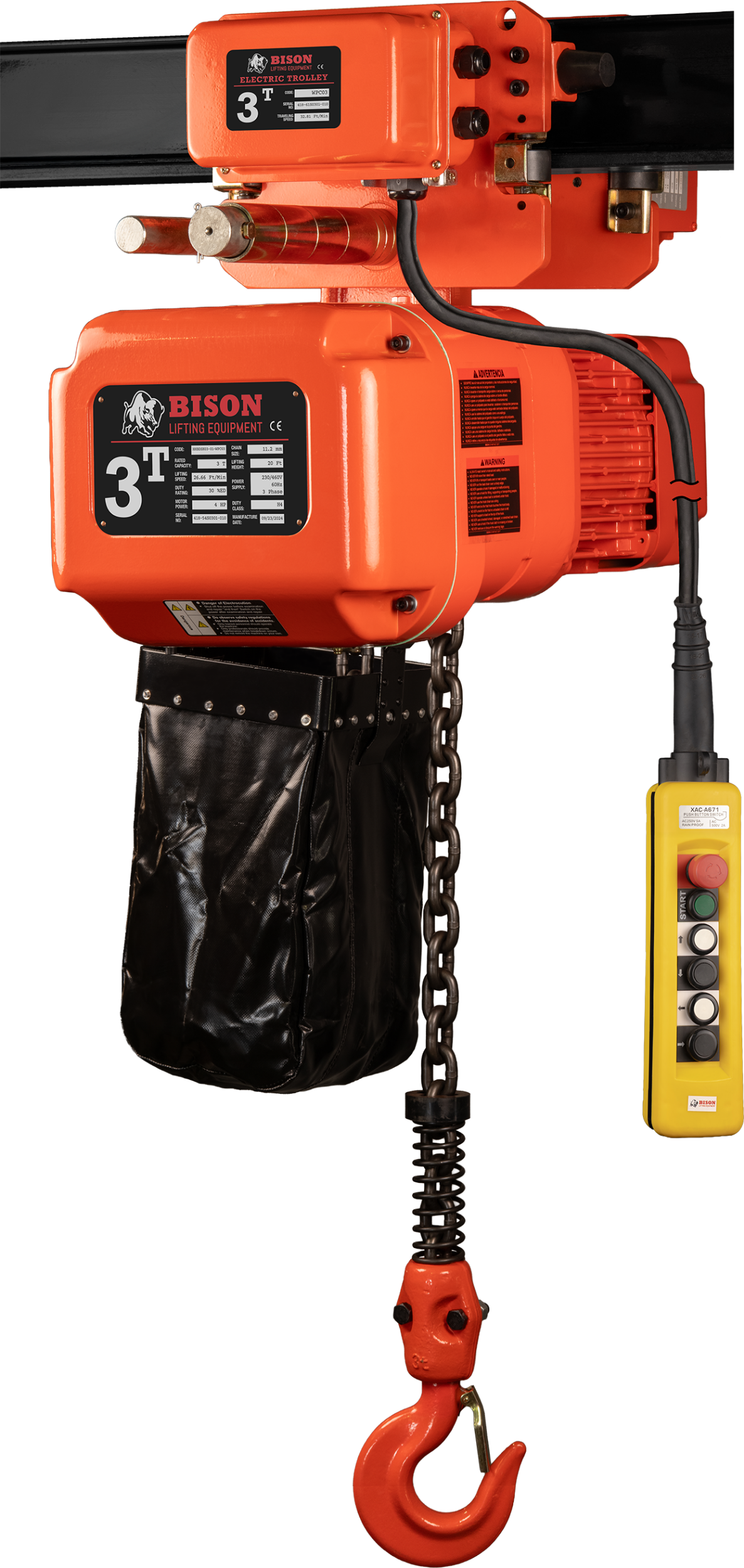 Picture of 3 Ton Three Phase Hoist + Trolley  - Dual Speed