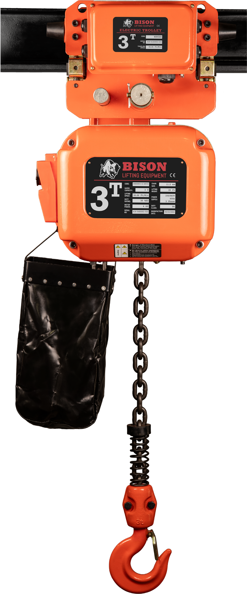 Picture of 3 Ton Three Phase Hoist + Trolley  - Dual Speed
